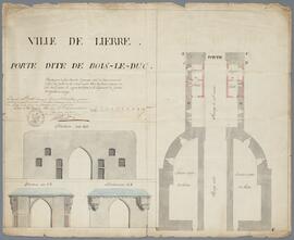 Tekening: Gevelzichten en plattegrond Lisperpoort (1/100)