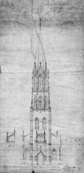 Slootmaeckers, ontwerptekening: Herstellen en opbouwen van de grote toren der St.-Gummaruskerk (8/1000)