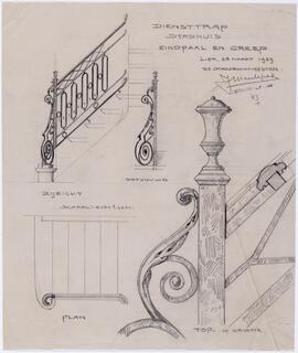 J. Meulepas, tekening: De nieuwe diensttrap van het stadhuis: eindpaal en greep