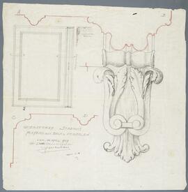 J. Meulepas, tekening: Diensttrap op stadhuis, plafond met balk en konzolen