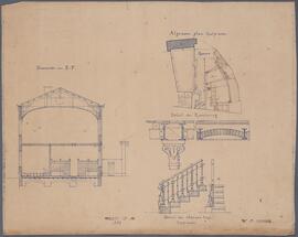 Tekening: Rijksnormaalschool te Lier: doorsnede, detail, grondplan; toestand voor WO I